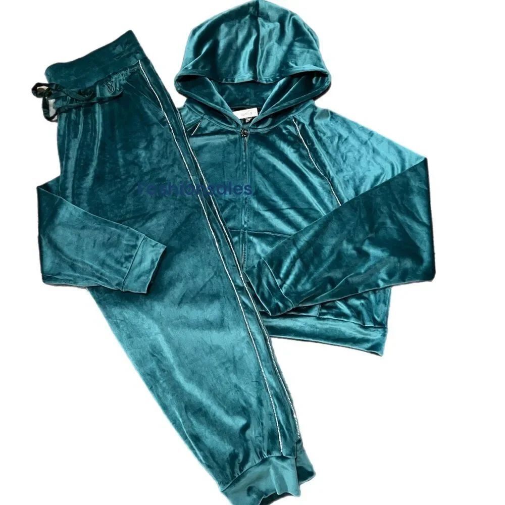Victoria’s Secret Supersoft Velour W / diamonds Tracksuit Hoodie & Jogger Green